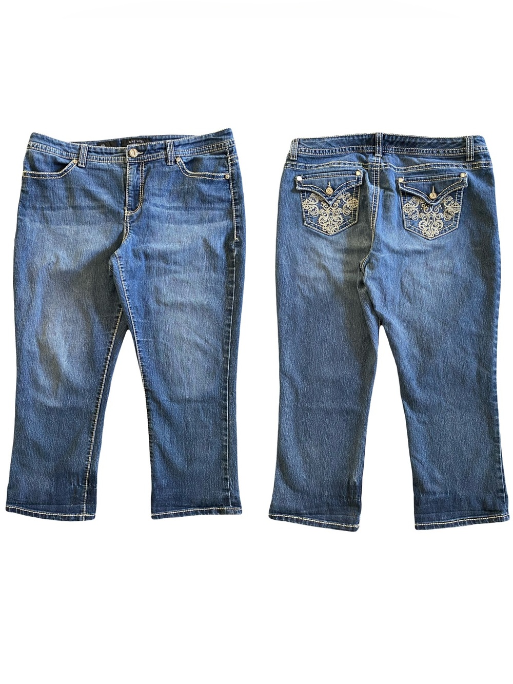 Nine West Jeans Women’s Size 16 Blue Embroidered Capri Cropped Denim Jeans